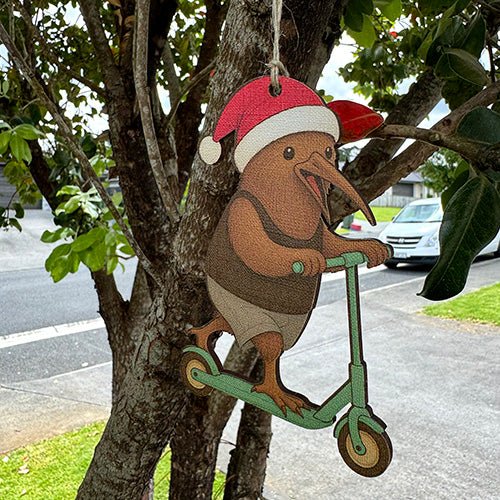 Fun Kiwi Santa on a Scooter Christmas Ornament - ShopNZ