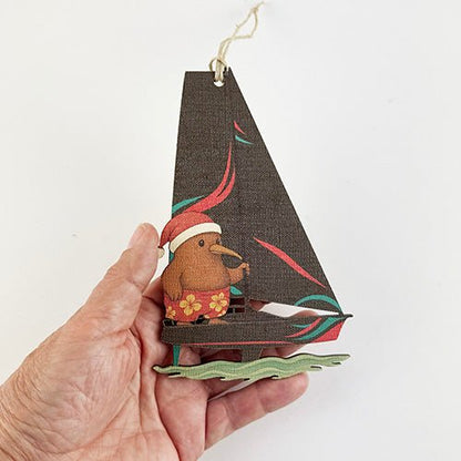 Fun Santa Kiwi Sailing Christmas Ornament - ShopNZ
