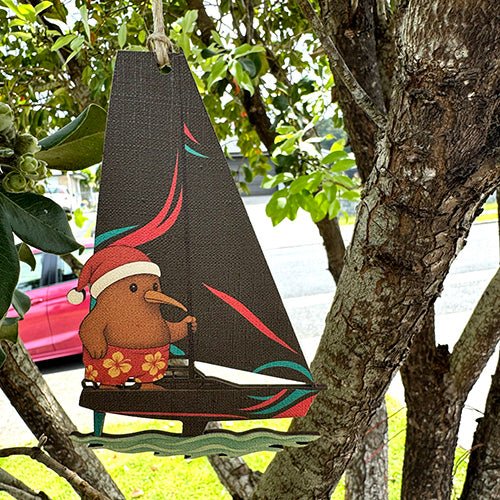 Fun Santa Kiwi Sailing Christmas Ornament - ShopNZ