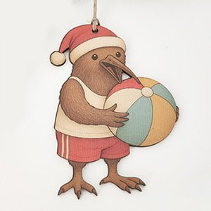 Fun Santa Kiwi with Beach Ball Christmas Ornament - ShopNZ