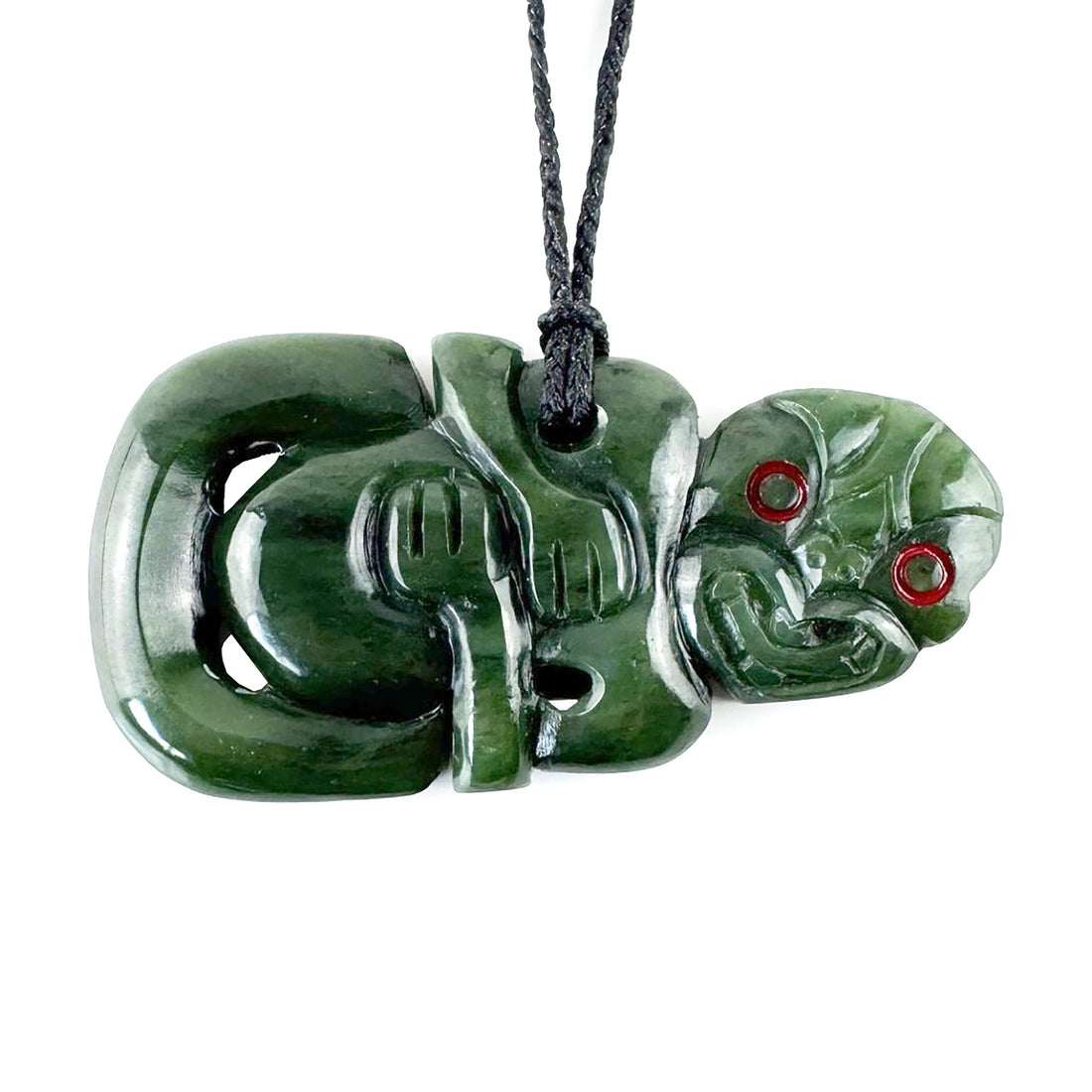 Genuine Greenstone Māori Tiki Necklace with Red Eyes - ShopNZ