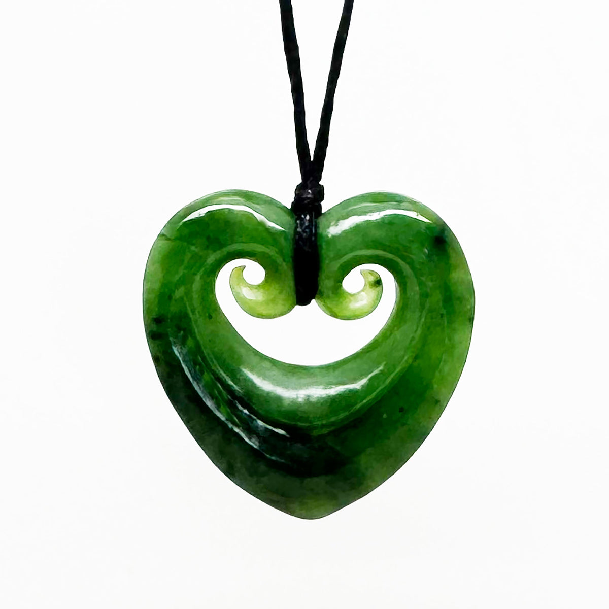 Genuine NZ Greenstone 4cm Heart Necklace with Two Koru - ShopNZ