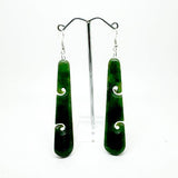Genuine NZ Greenstone Drop Earrings with Cutout Koru - ShopNZ