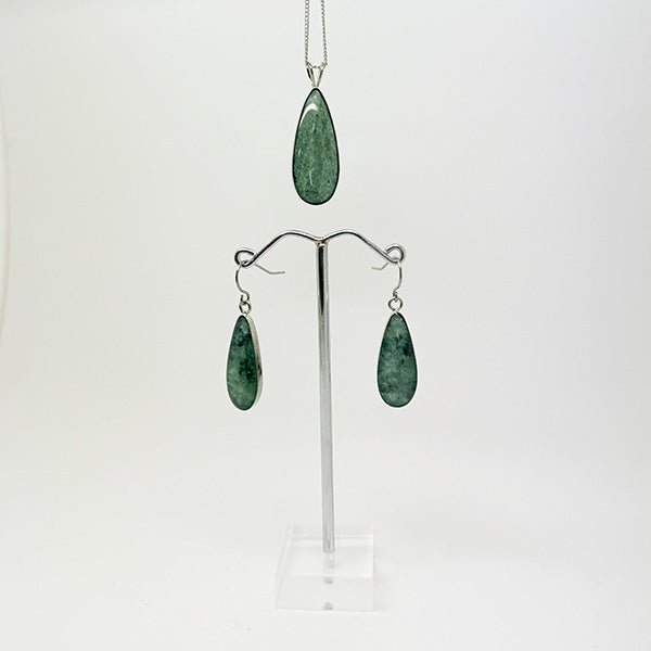 Genuine NZ Greenstone Drop Necklace and Earrings Set - ShopNZ