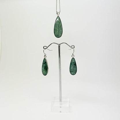 Genuine NZ Greenstone Drop Necklace and Earrings Set - ShopNZ