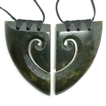 Genuine NZ Greenstone Split Heart Necklaces with Binding - ShopNZ
