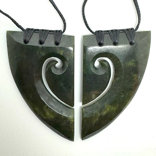 Genuine NZ Greenstone Split Heart Necklaces with Binding - ShopNZ