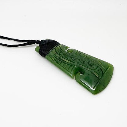 Genuine NZ Greenstone Toki Necklace with Koru and Carving - ShopNZ
