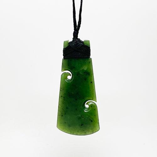 Genuine NZ Greenstone Toki Necklace with Koru and Carving - ShopNZ