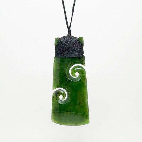 Genuine NZ Greenstone Toki Necklace with Two Cutout Koru - ShopNZ
