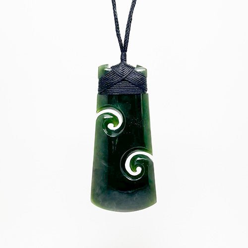 Genuine NZ Greenstone Toki Necklace with Two Cutout Koru - ShopNZ