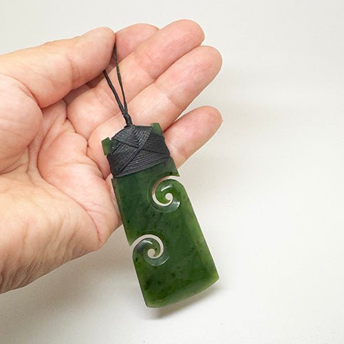 Genuine NZ Greenstone Toki Necklace with Two Cutout Koru - ShopNZ