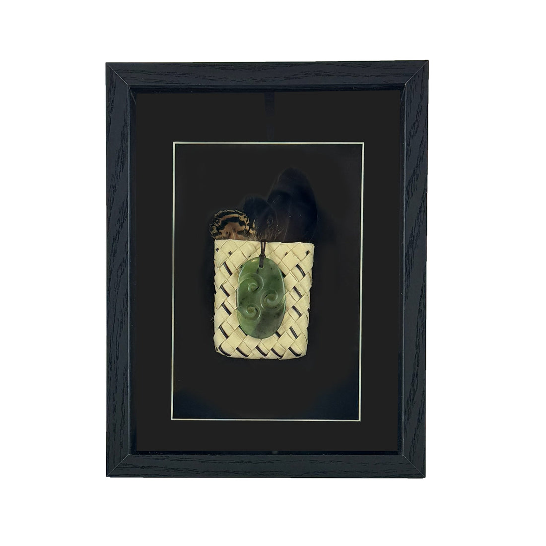 Genuine NZ Greenstone Triple Koru Necklace in Shadow Box Wall Art - ShopNZ