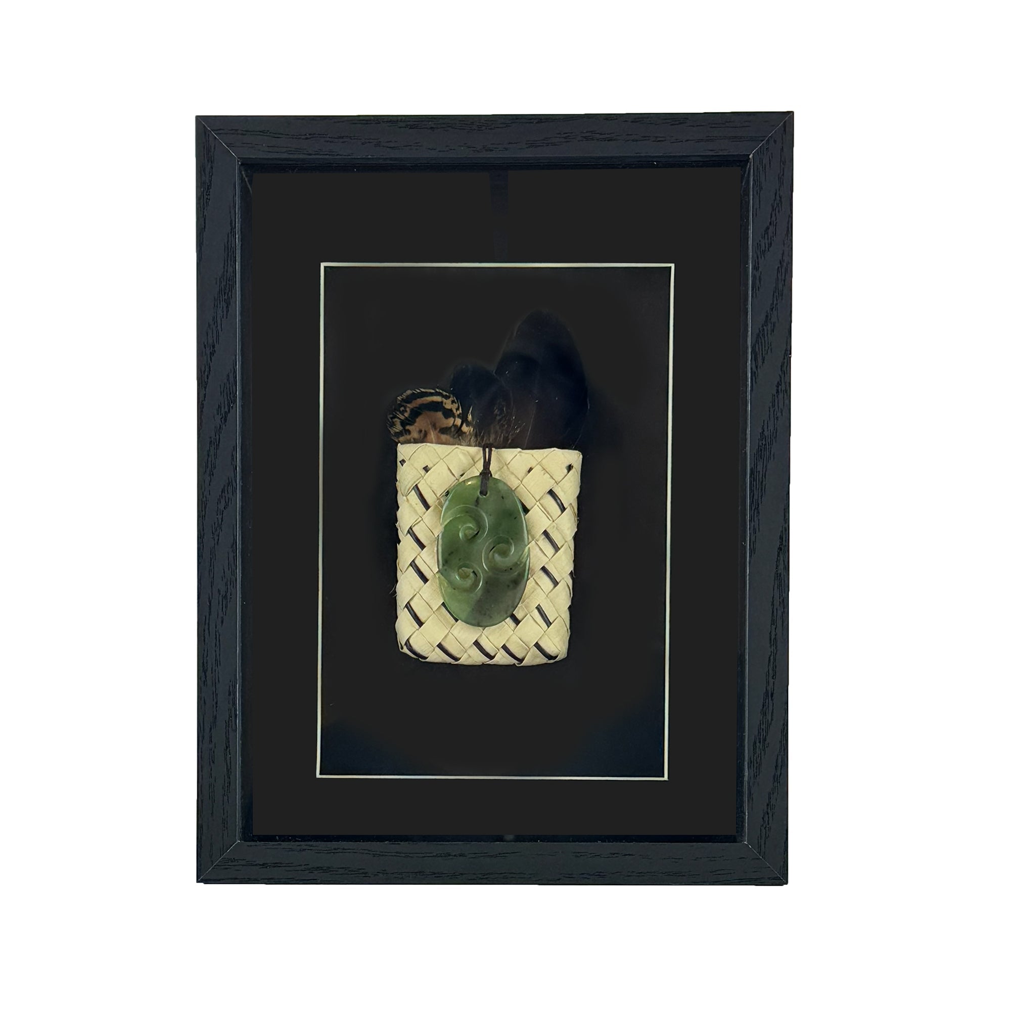 Genuine NZ Greenstone Triple Koru Necklace in Shadow Box Wall Art - ShopNZ