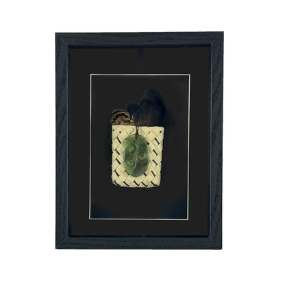 Genuine NZ Greenstone Triple Koru Necklace in Shadow Box Wall Art - ShopNZ
