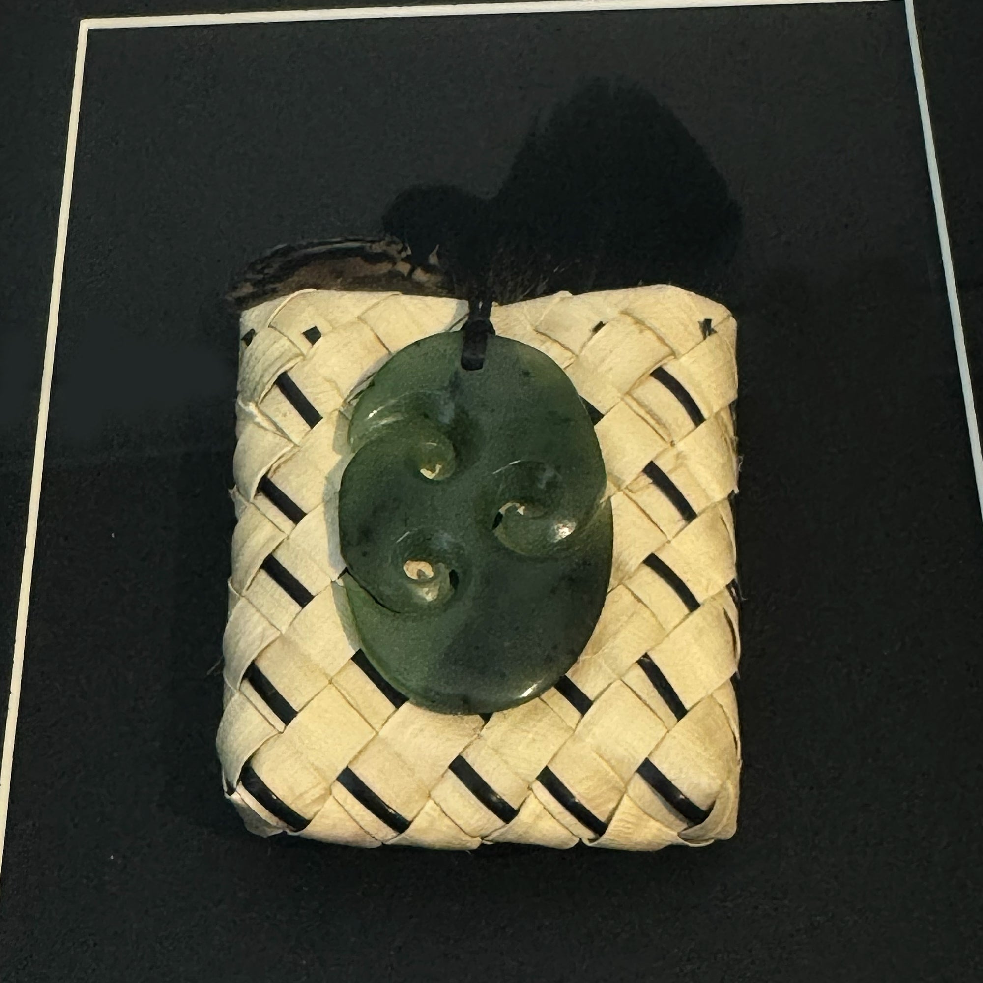 Genuine NZ Greenstone Triple Koru Necklace in Shadow Box Wall Art - ShopNZ