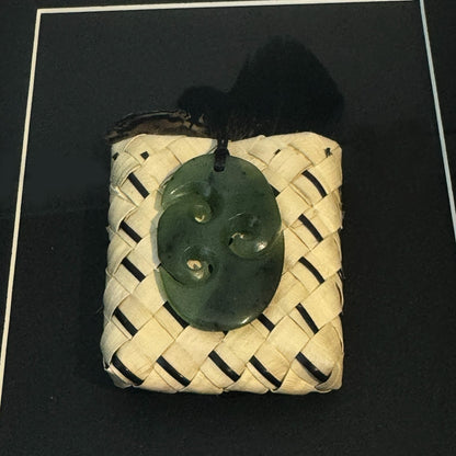 Genuine NZ Greenstone Triple Koru Necklace in Shadow Box Wall Art - ShopNZ