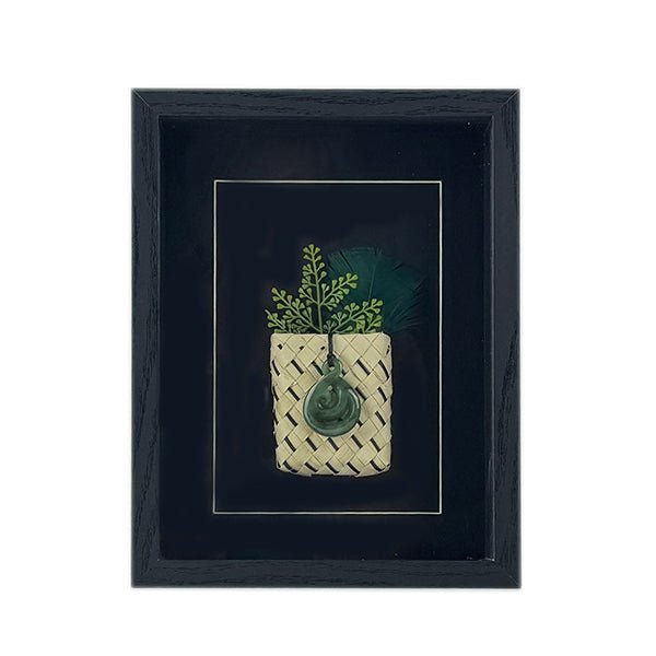 Genuine NZ Greenstone Twist Koru Necklace in Shadow Box Wall Art - ShopNZ