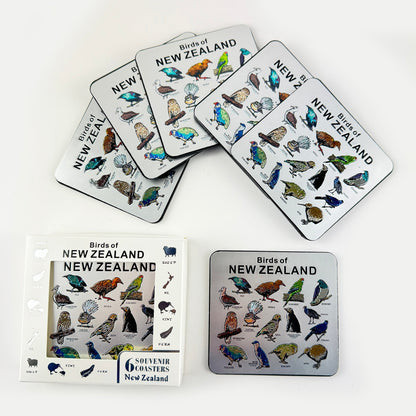 Gleaming Silver Birds of NZ Coasters Set of 6 - ShopNZ