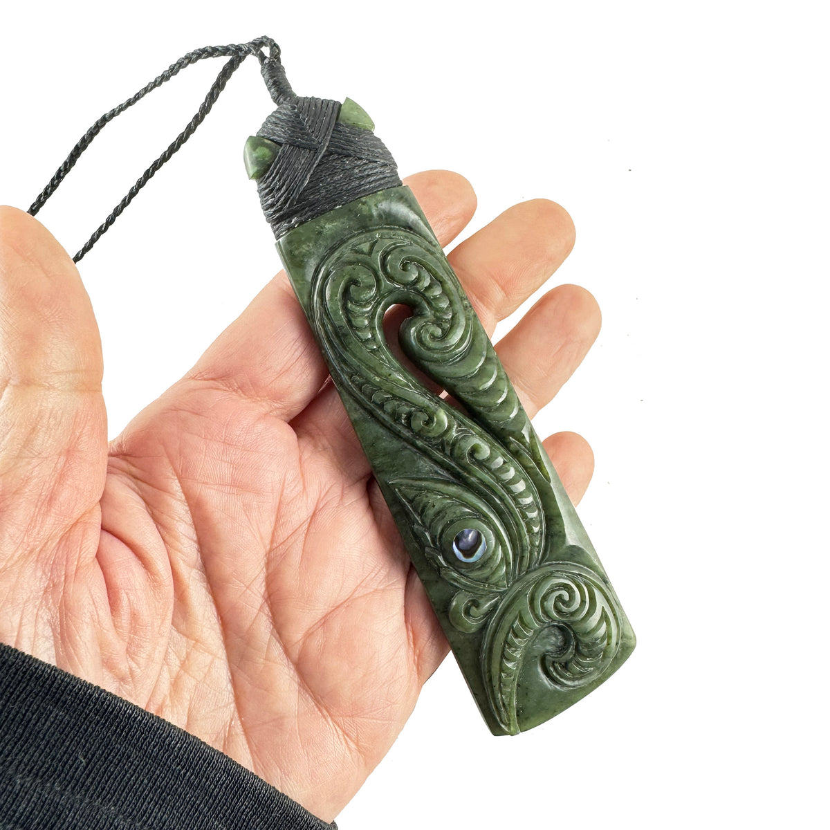 Stunning Surface Carved Genuine NZ Greenstone 13cm Toki Necklace