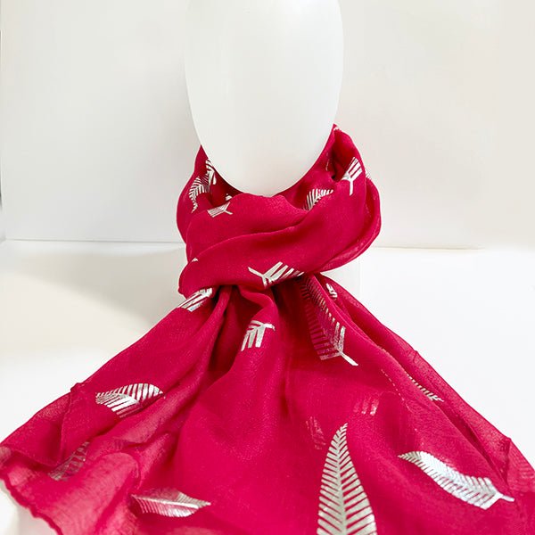 Gorgeous Crimson Scarf with Sparkly NZ Silver Ferns - ShopNZ