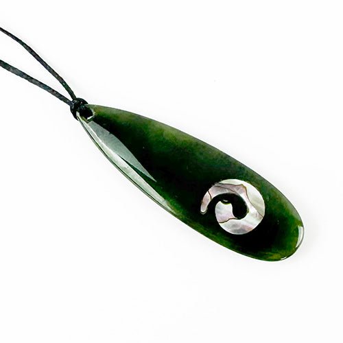 Greenstone Drop Necklace with Paua Koru Insert - ShopNZ