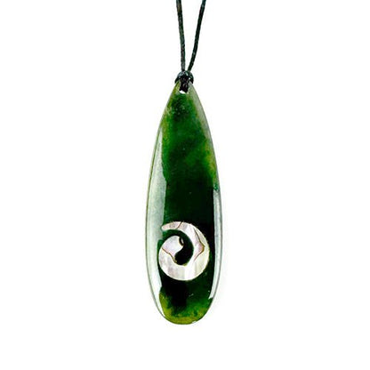 Greenstone Drop Necklace with Paua Koru Insert - ShopNZ
