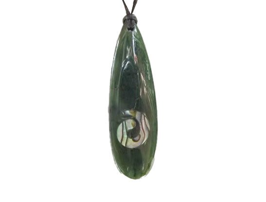 Greenstone Drop Necklace with Paua Koru Insert - ShopNZ