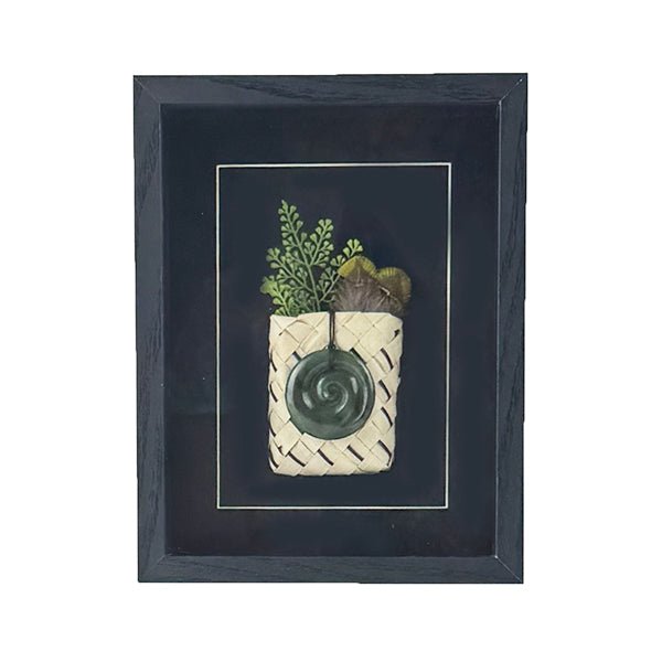 Greenstone Koru Necklace with Fern and Feather in Shadow Box - ShopNZ