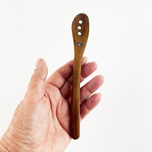 Hand Made Kauri and Paua Olive Spoon - ShopNZ
