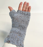 Handmade Grey Wool Fingerless Gloves with Pretty Flower Embroidery - ShopNZ