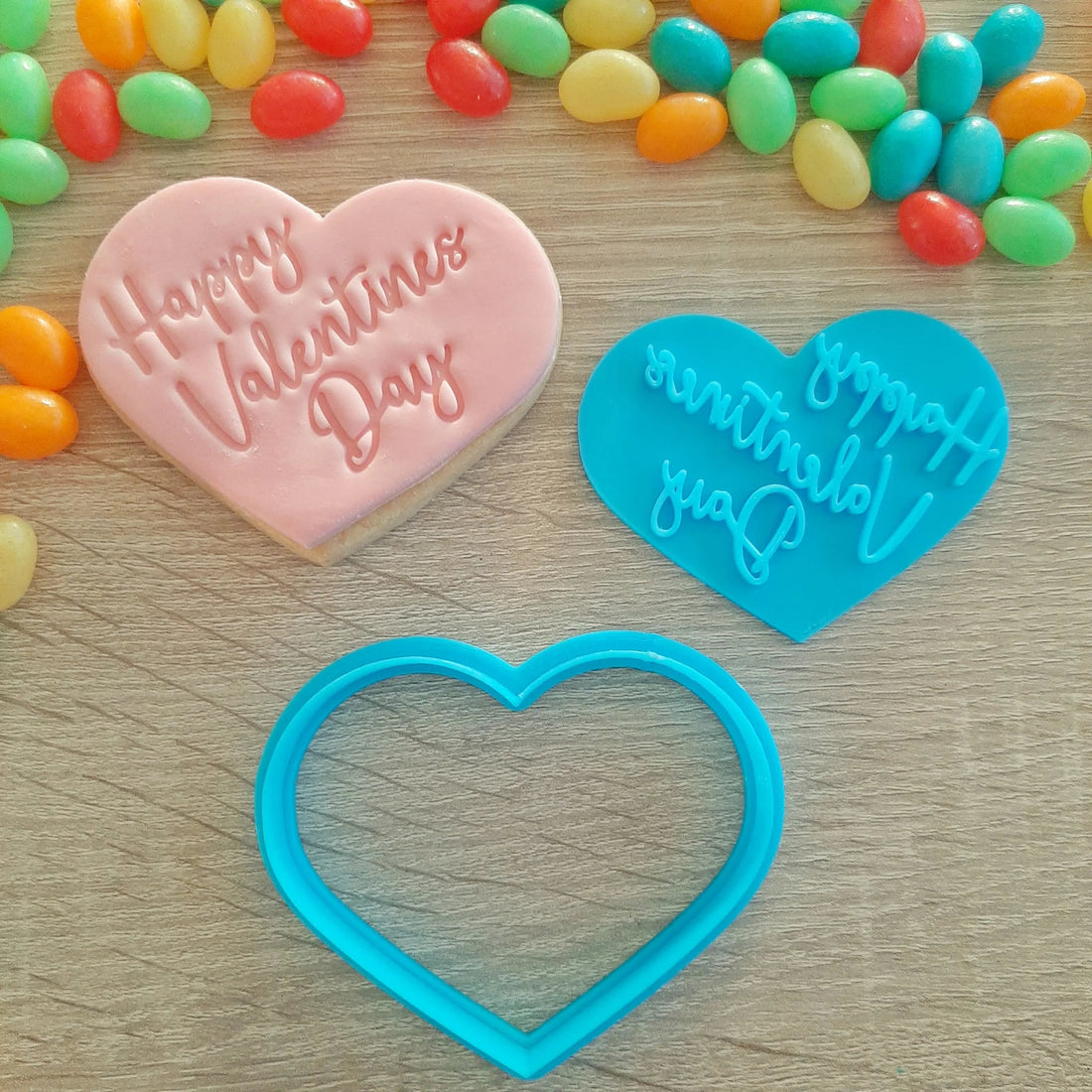 Happy Valentines Day Heart Cookie Cutter and Fondant Stamp - ShopNZ