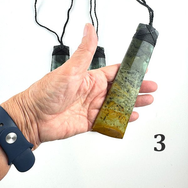 Huge 15cm Marsden Flower Jade Greenstone Māori Toki Necklace - Putiputi Pounamu - ShopNZ