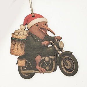 Iconic NZ Santa Kiwi Biker with Pipi Kete Christmas Ornament - ShopNZ