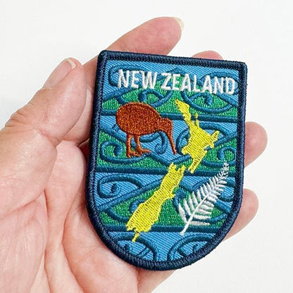 Kiwi Bird NZ Map Silver Fern Koru Iron On Patch - ShopNZ
