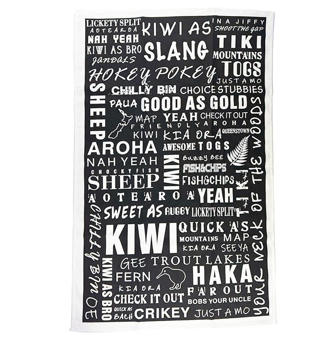 Kiwi Slang and Sayings Souvenir Tea Towel - ShopNZ
