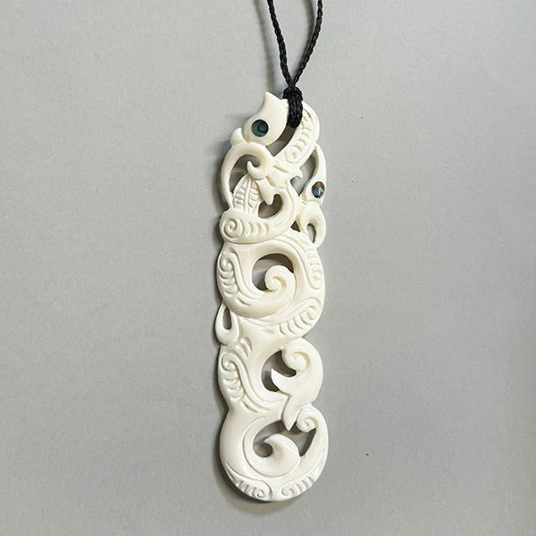 Large 15cm Maori Double Manaia Bone Necklace - ShopNZ