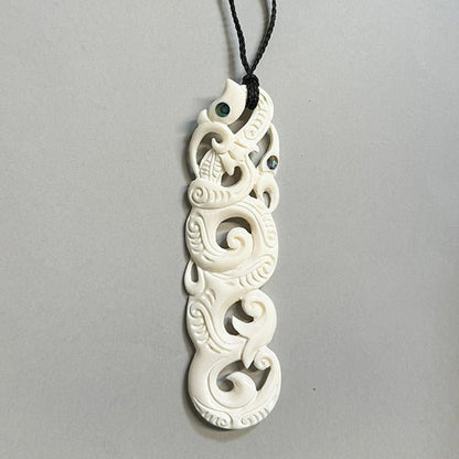 Large 15cm Maori Double Manaia Bone Necklace - ShopNZ