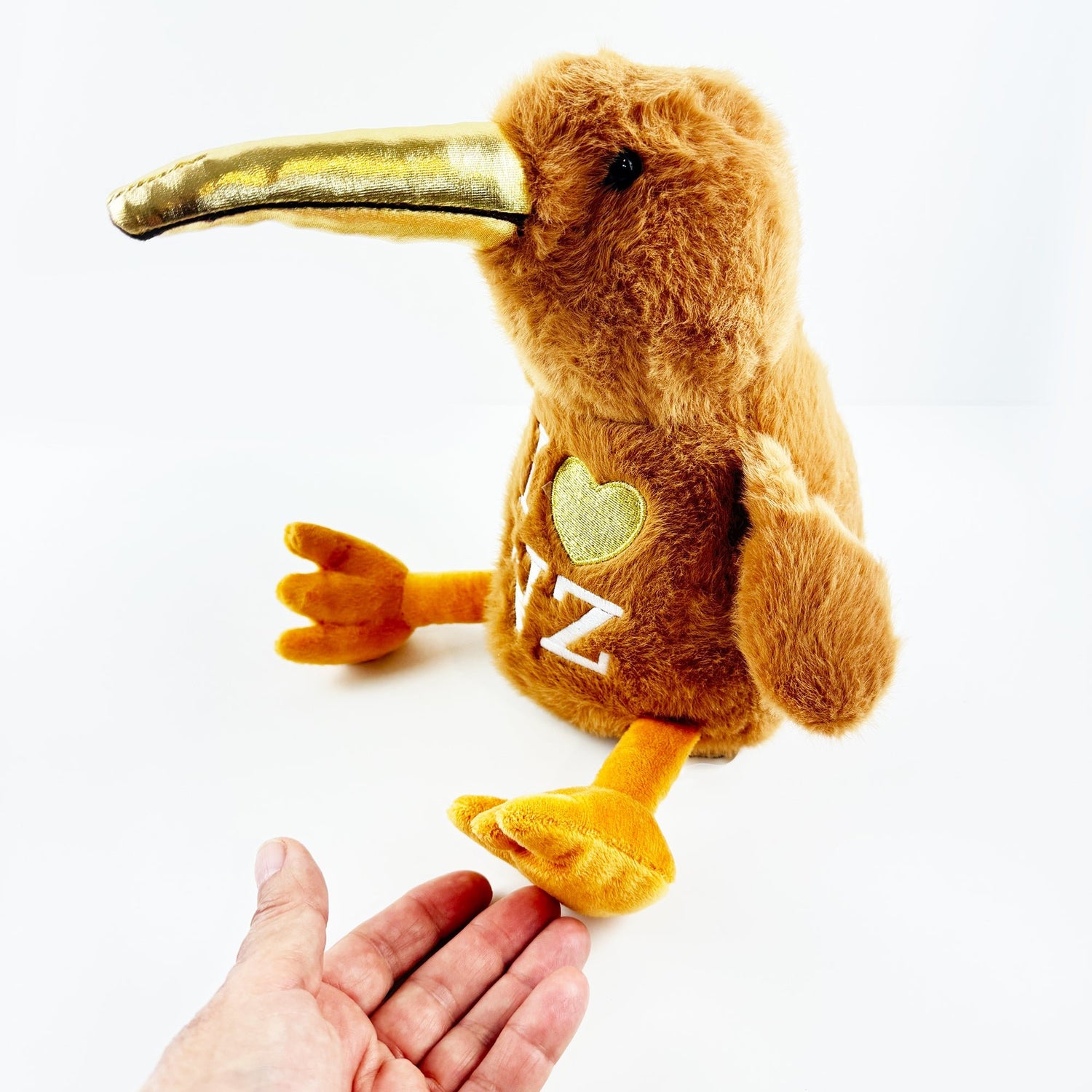 Large 27cm Kiwi Bird Toy with Gold Beak and I Love NZ Embroidery - ShopNZ