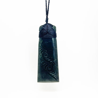 Large 96mm Genuine NZ Greenstone Toki Necklace with Surface Carving - ShopNZ