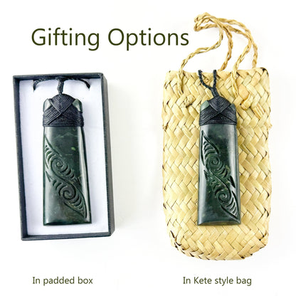 Large 96mm Genuine NZ Greenstone Toki Necklace with Surface Carving - ShopNZ