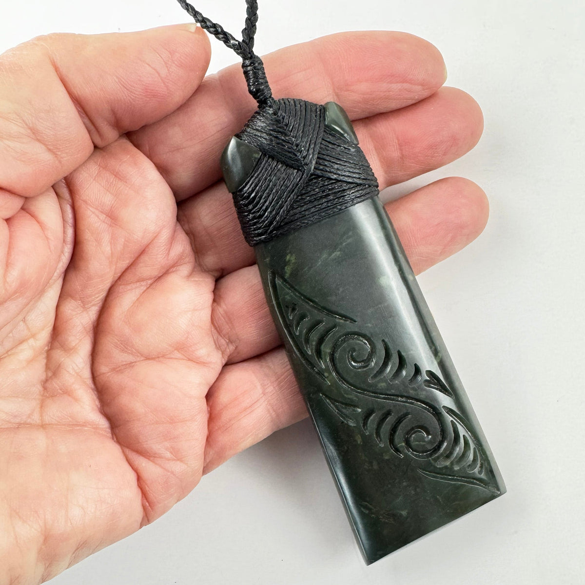 Large 96mm Genuine NZ Greenstone Toki Necklace with Surface Carving - ShopNZ
