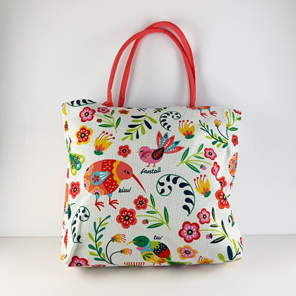 Large and Pretty NZ Birds and Flowers Shopping Bag - ShopNZ