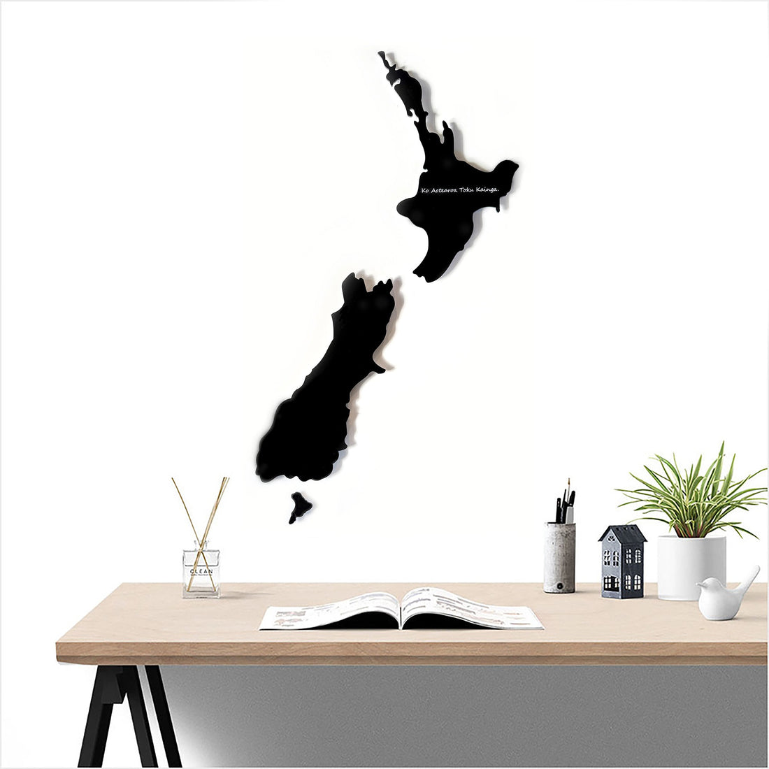Large Black Map of NZ Wall Art with Ko Aotearoa Tōku Kāinga - New Zealand is my Home - ShopNZ