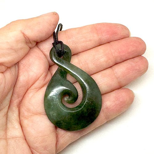 Large NZ Greenstone Twist with Koru Necklace - ShopNZ