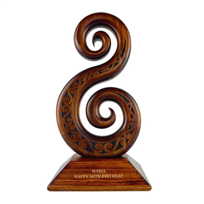 Large NZ Maori Carved Wooden Double Koru Trophy - ShopNZ