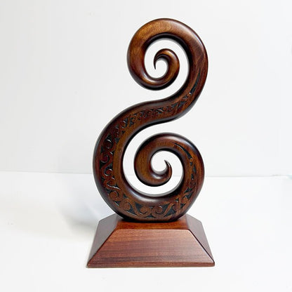 Large NZ Maori Carved Wooden Double Koru Trophy - ShopNZ