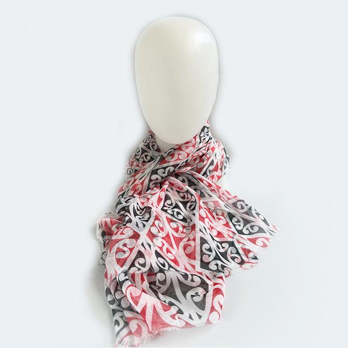 Lovely Red White and Black Kowhaiwhai Maori Scarf - ShopNZ
