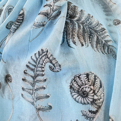 Lovely Soft Blue NZ Scarf with Grey and White Native Fern Print - ShopNZ