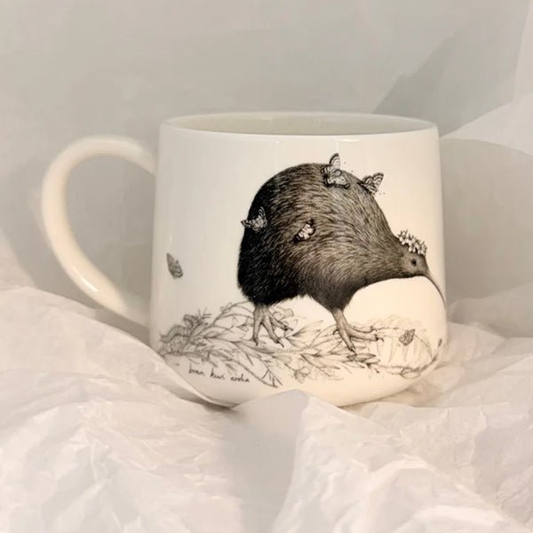 Lovely Walking With Aroha Mug - Kiwi Bird Design by local artist Katy Hayward - ShopNZ